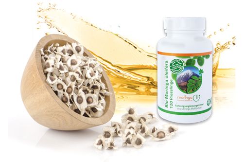 Sparset: 100ml Moringaöl mit 120 Presslingen